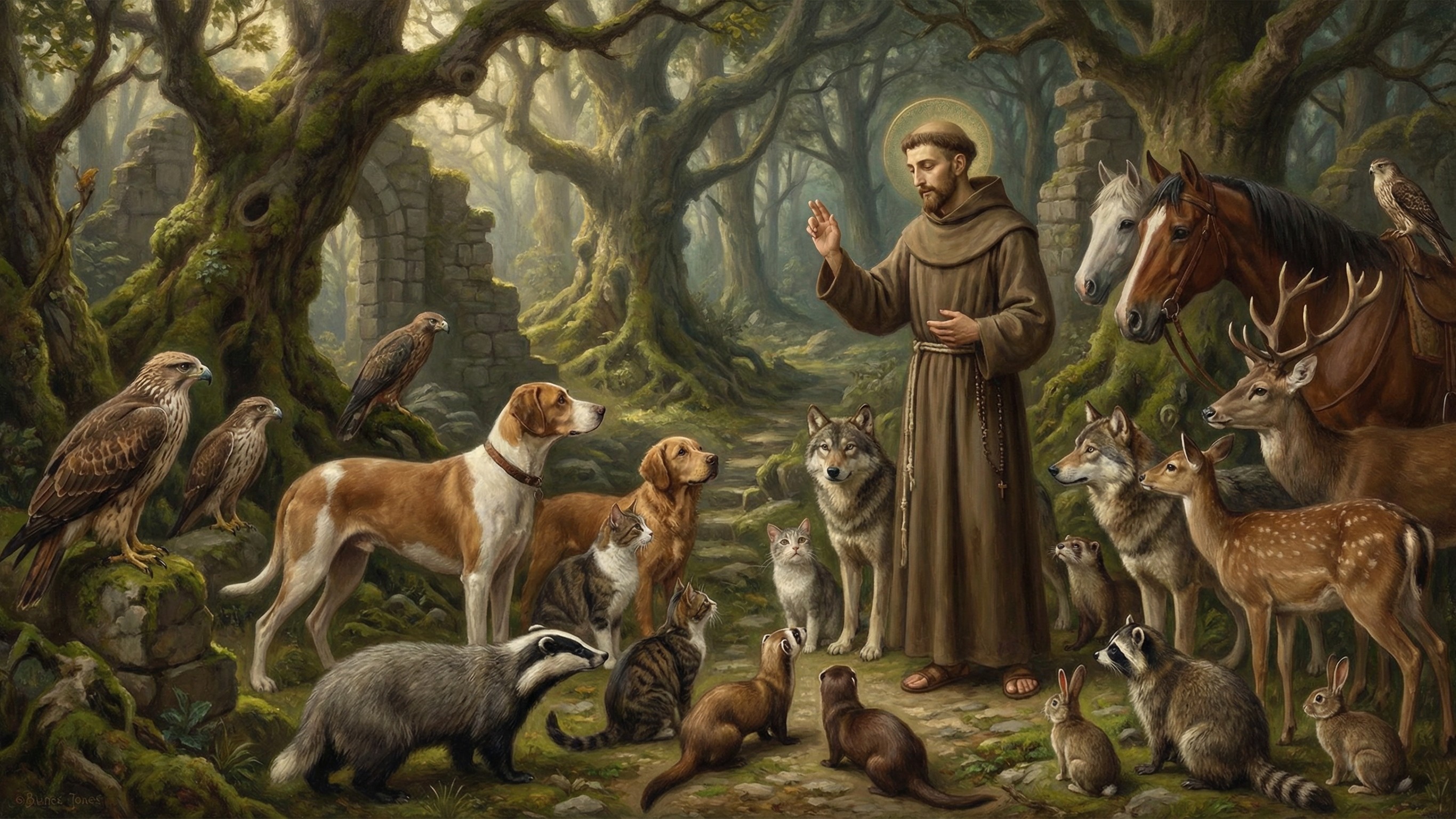 Saint Francis of Assisi in an Enchanted Forest Scene