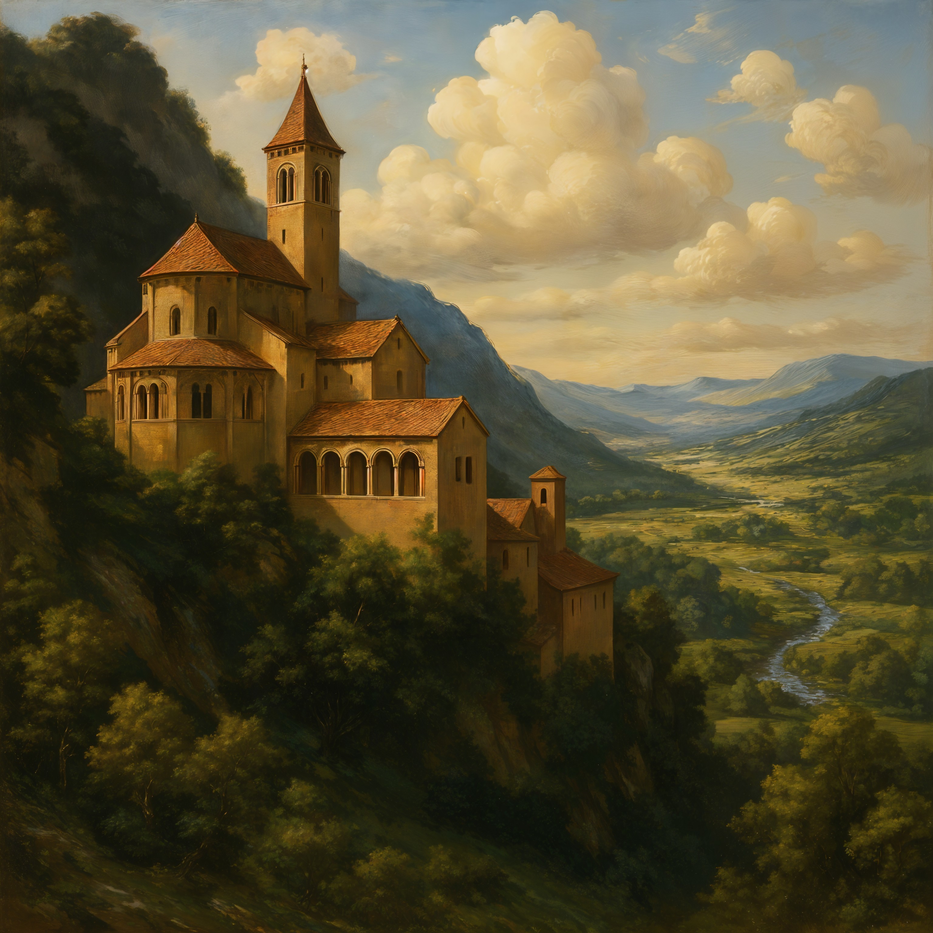 Medieval Monastery in Serene Hillside Landscape