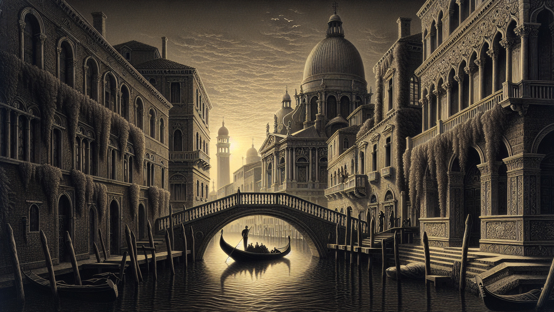 Serene Venetian Scene at Dusk with Gondola and Canals