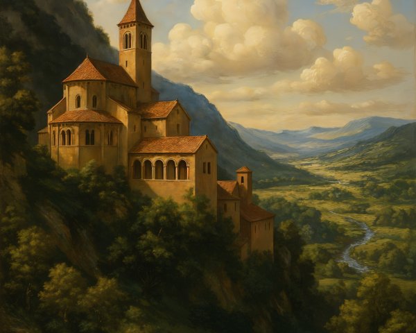 Medieval Monastery in Serene Hillside Landscape