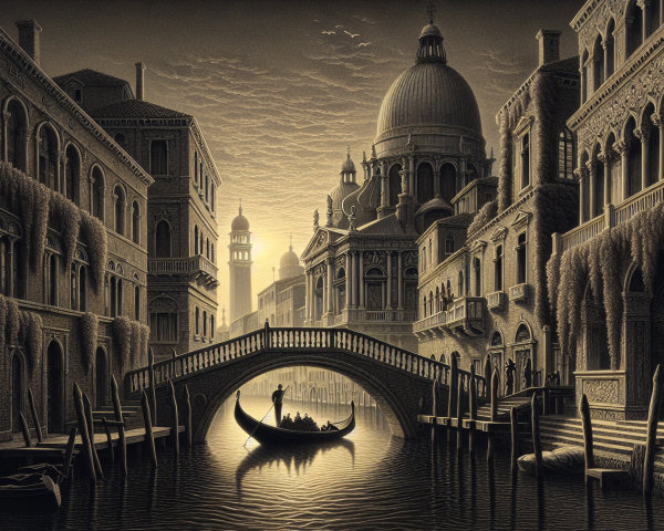 Serene Venetian Scene at Dusk with Gondola and Canals