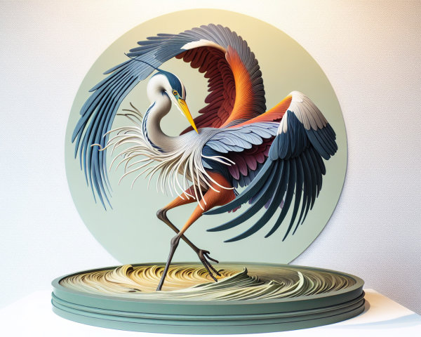 3D Artwork of a Heron with Intricate Feather Details