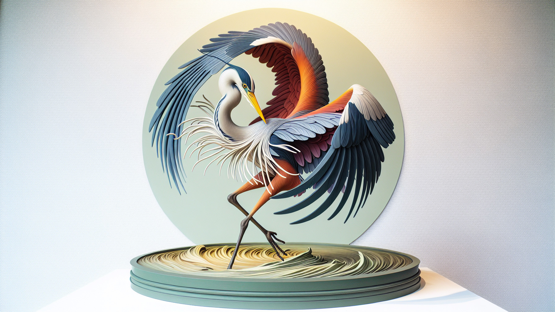 3D Artwork of a Heron with Intricate Feather Details