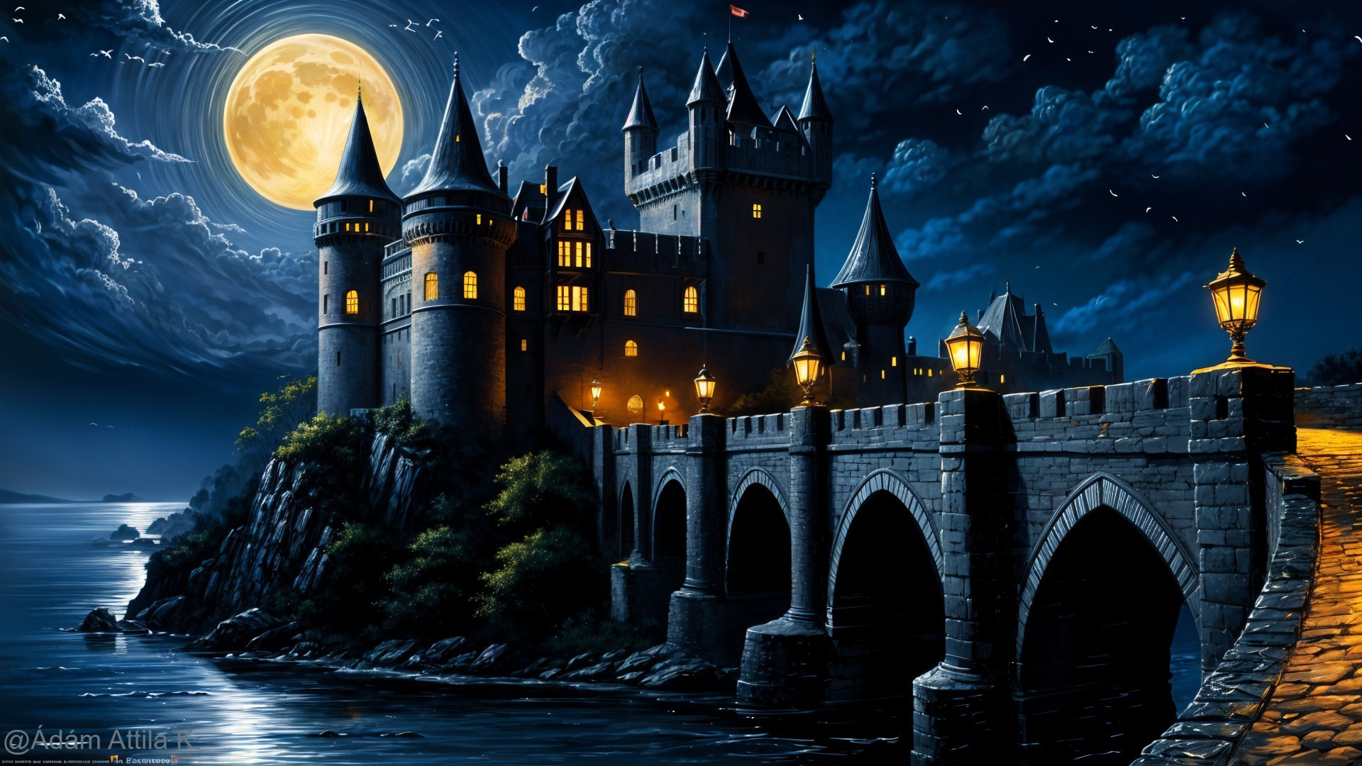 Medieval Castle on Cliff Overlooking Serene Water