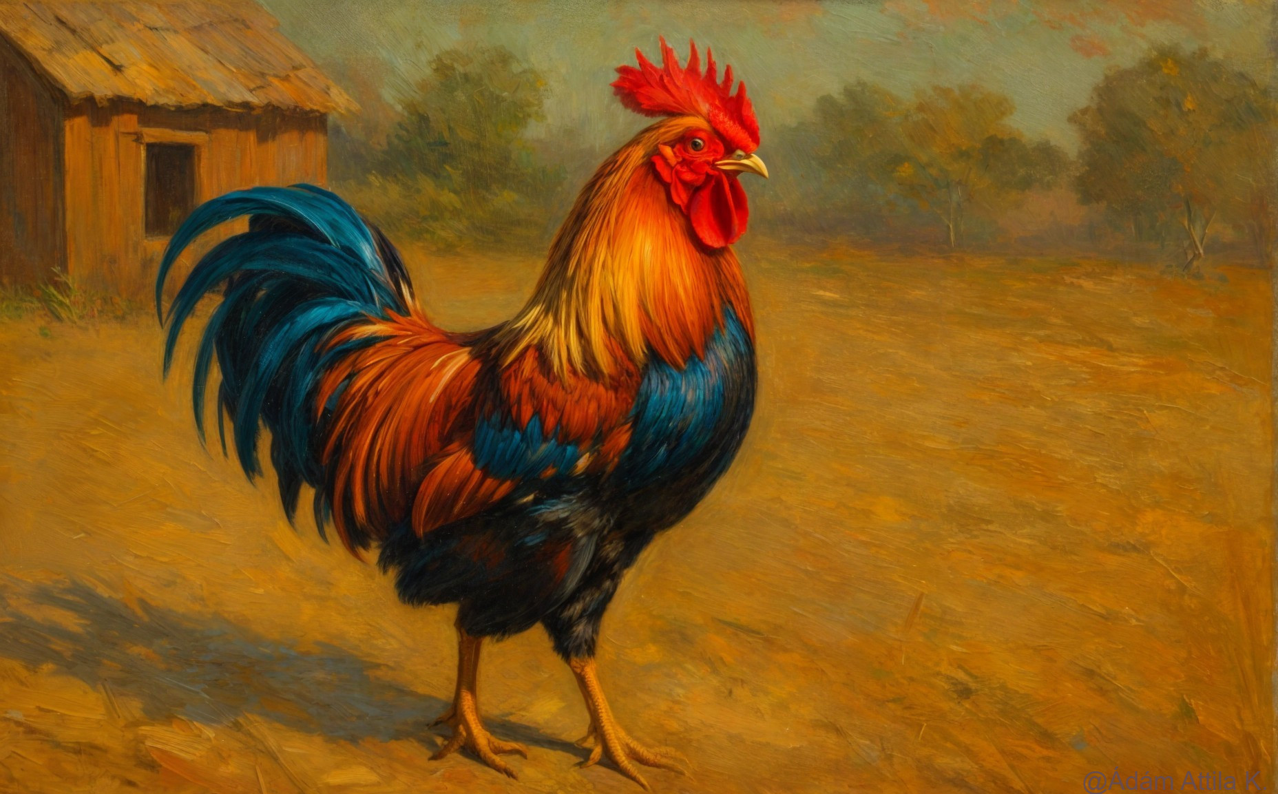 Vibrant Rooster in Rustic Countryside Setting