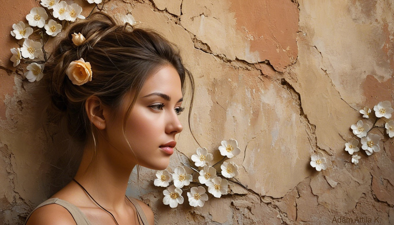 Profile of a Young Woman with Floral Accents