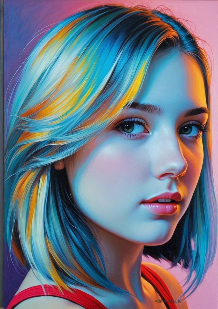 Young woman with vibrant blue and gold hairstyle