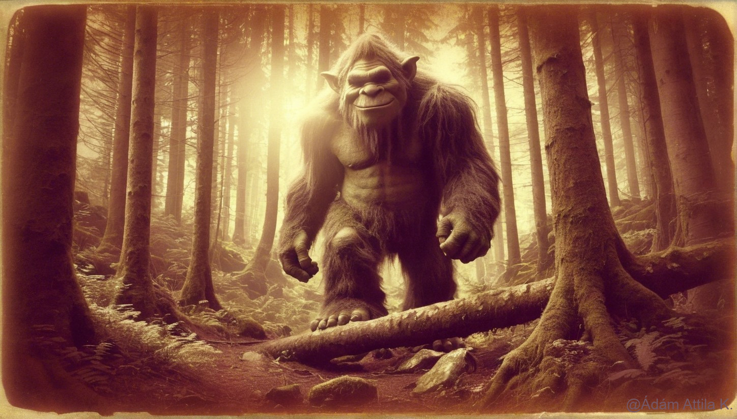 Bigfoot in a Mystical Forest with Golden Light