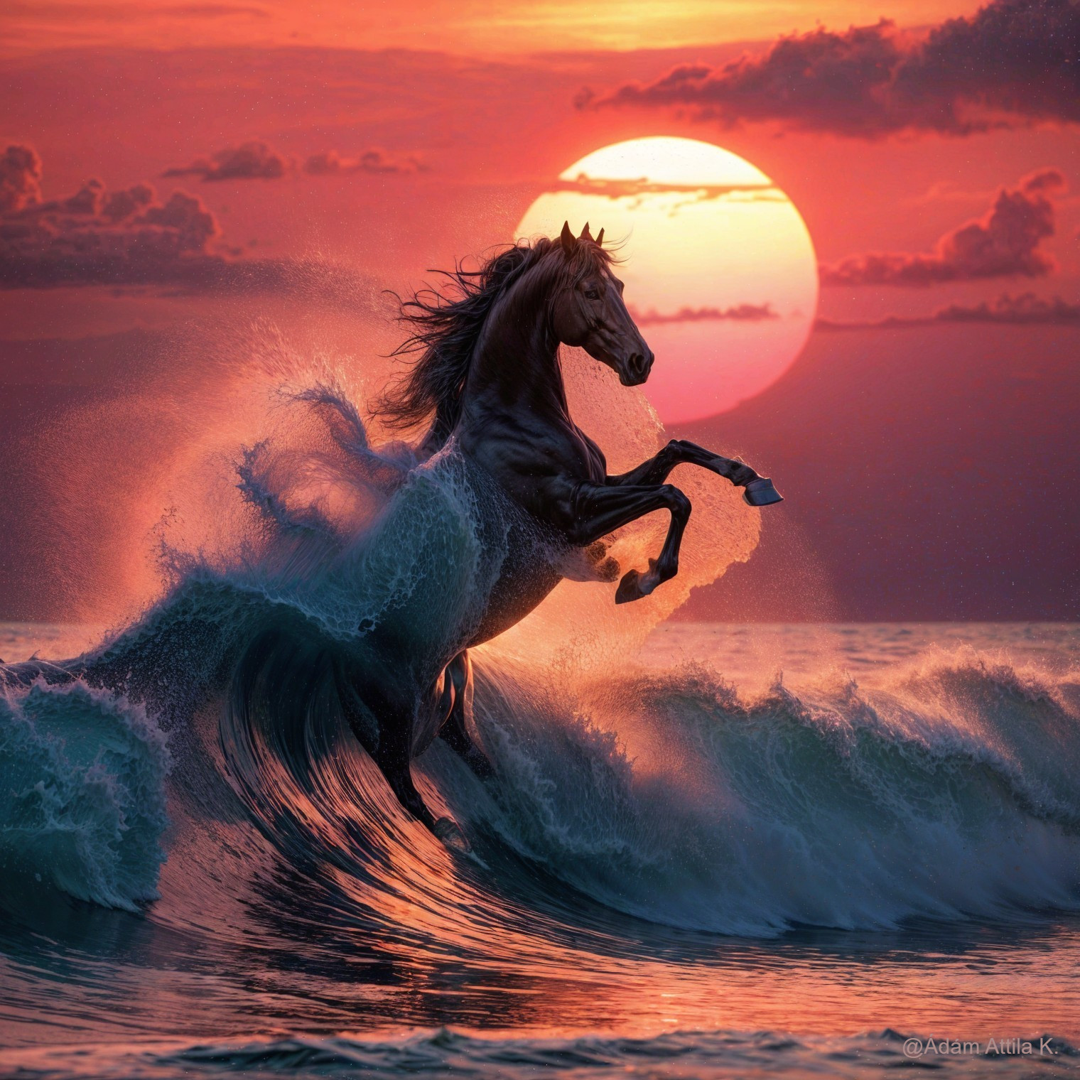Majestic Black Horse Silhouette at Sunset Beach