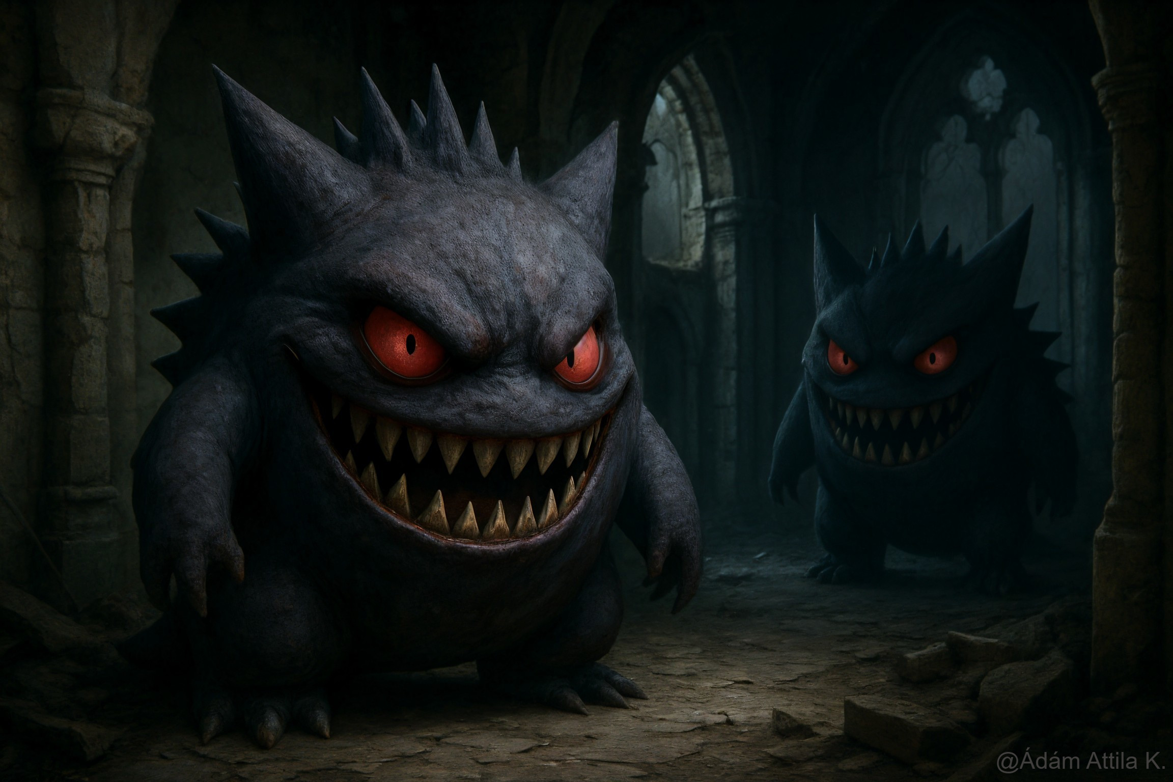Cartoonish Monsters with Spiky Bodies and Red Eyes