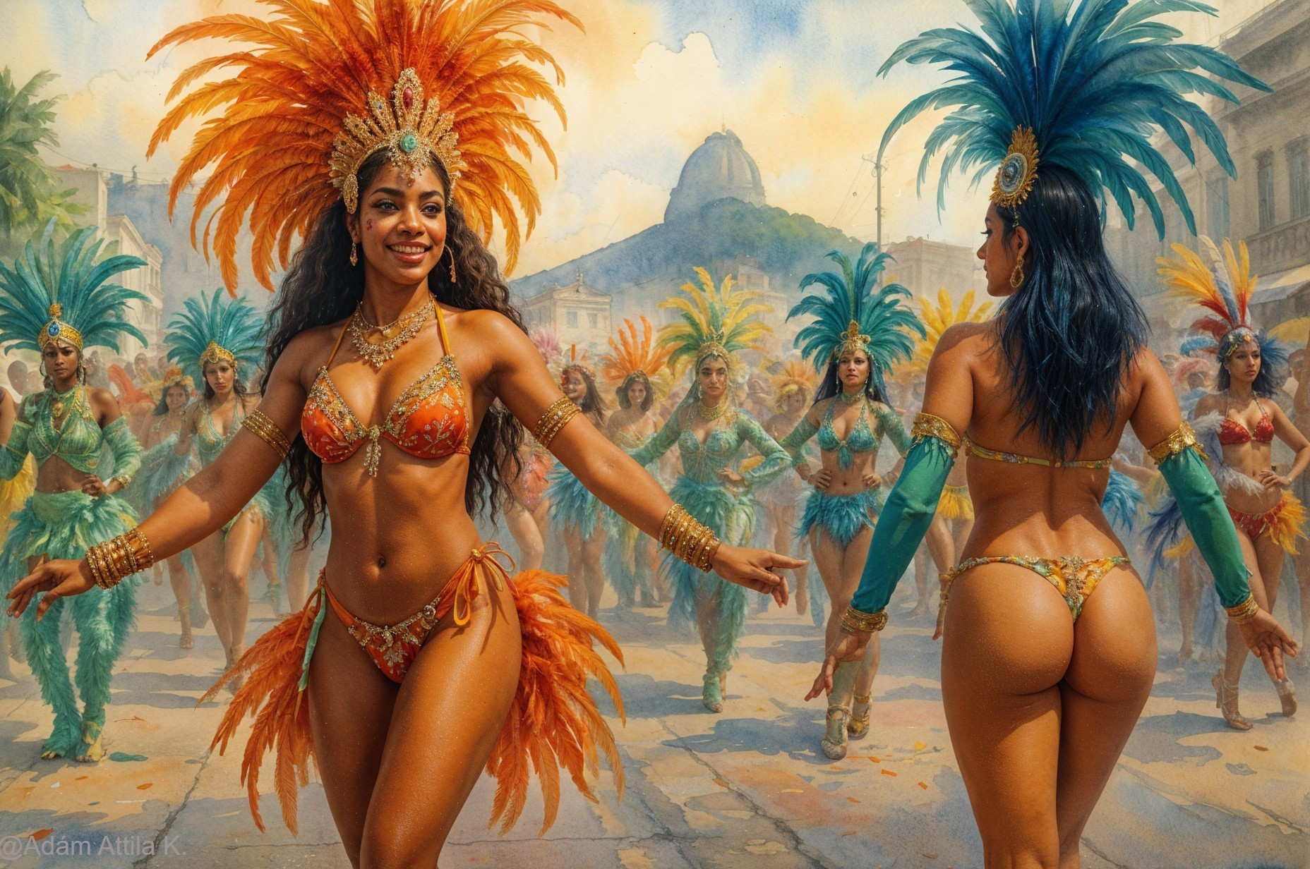 Vibrant Carnival Scene with Colorful Dancers and Costumes