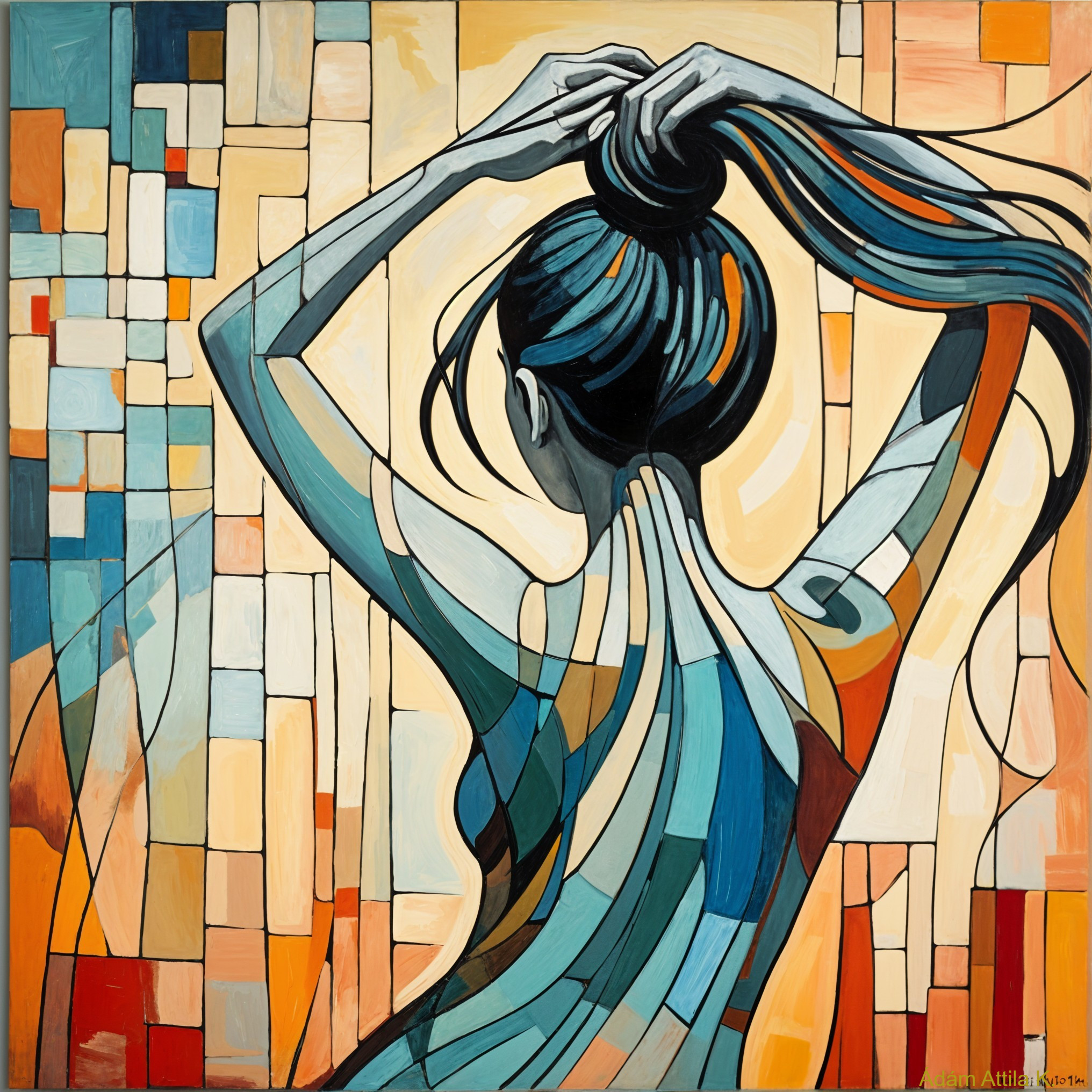 Stylized Female Figure with Abstract Background Elements