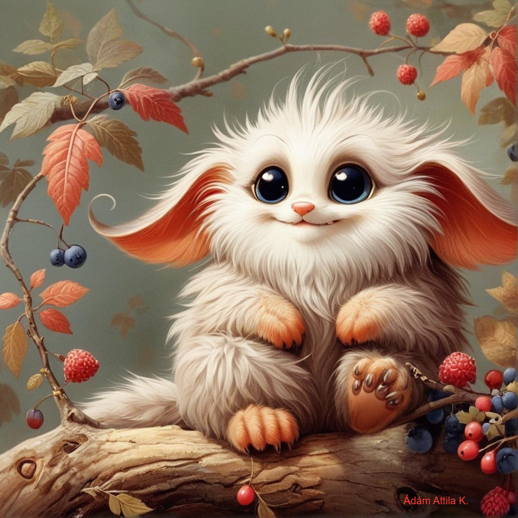Fluffy Creature with Blue Eyes in Autumn Setting