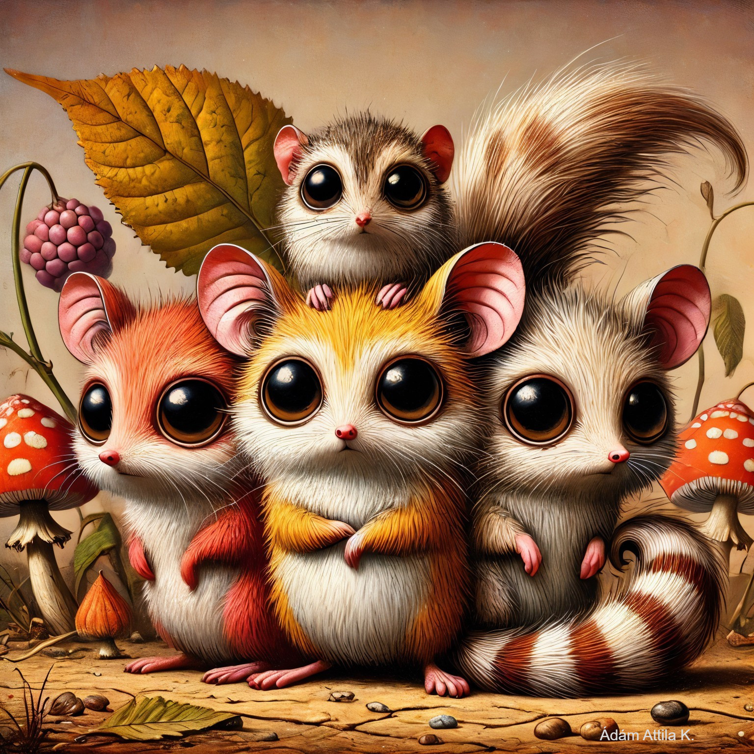 Cartoon Mice in Whimsical Forest Setting with Mushrooms