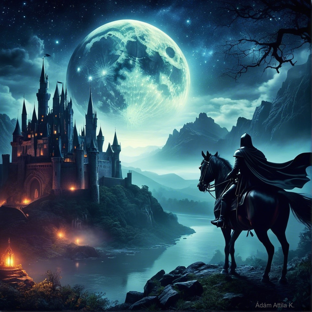 Mystical Castle Scene Under Luminous Moonlight