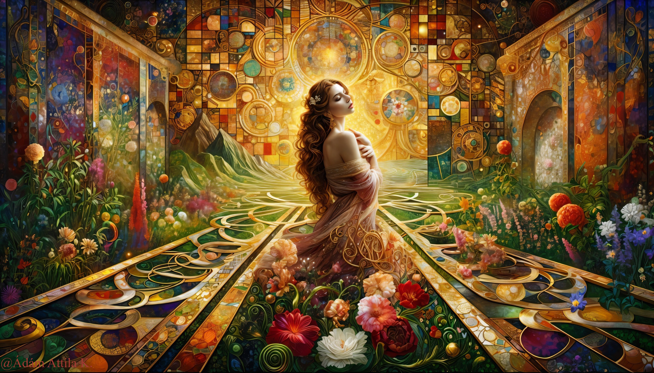 Serene Woman in a Vibrant Mystical Landscape