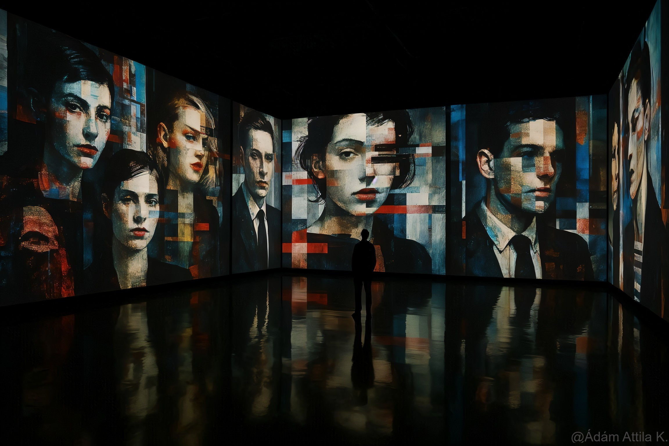 Dimly Lit Space with Vibrant Abstract Digital Projections