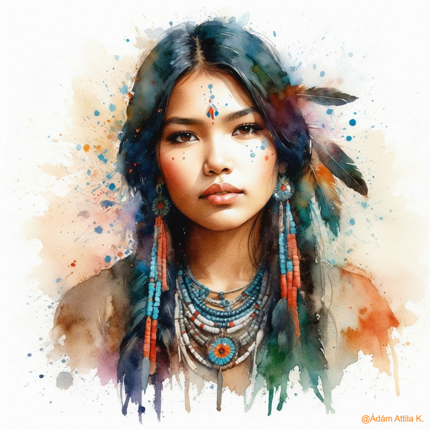 Portrait of Young Indigenous Woman with Vibrant Details