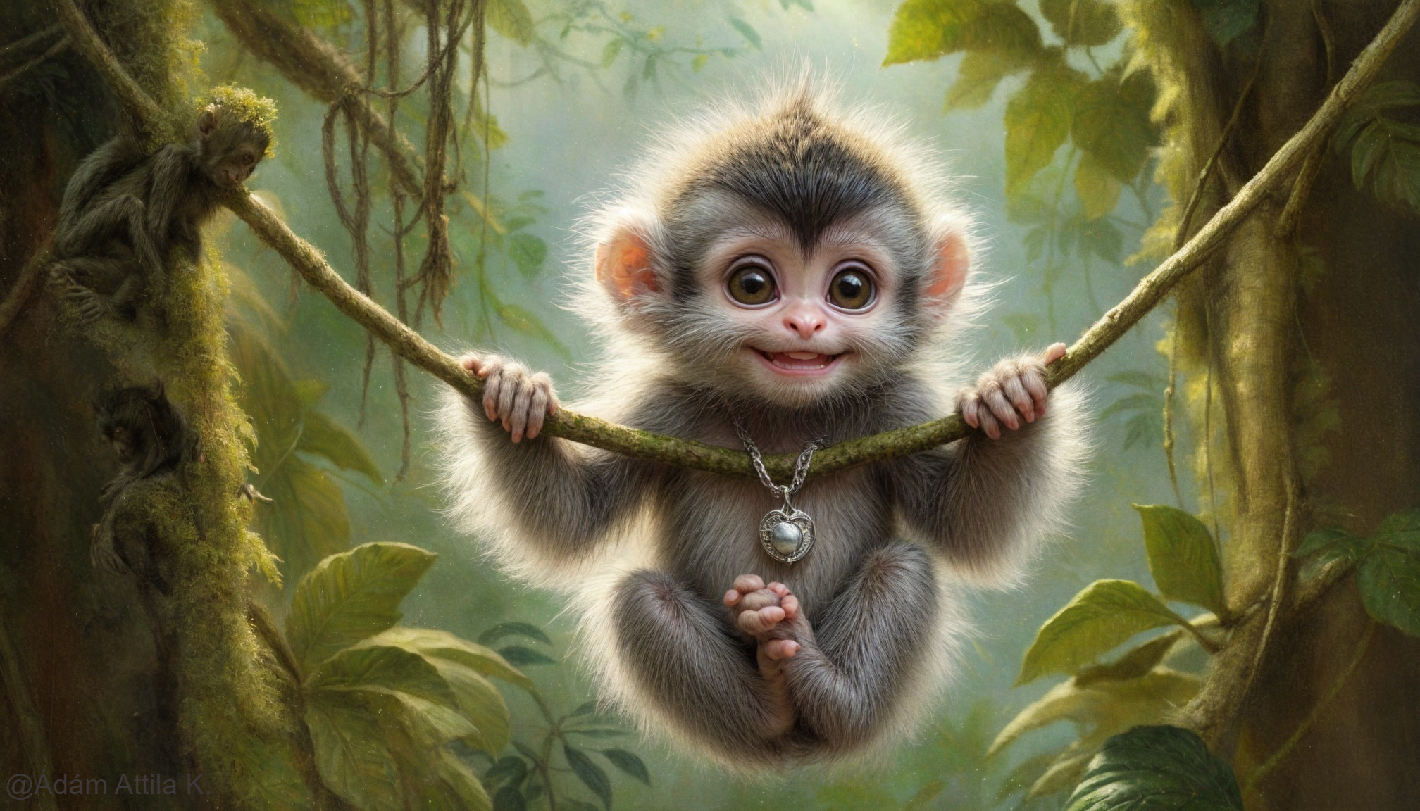 Fluffy Baby Monkey in Lush Green Jungle Setting