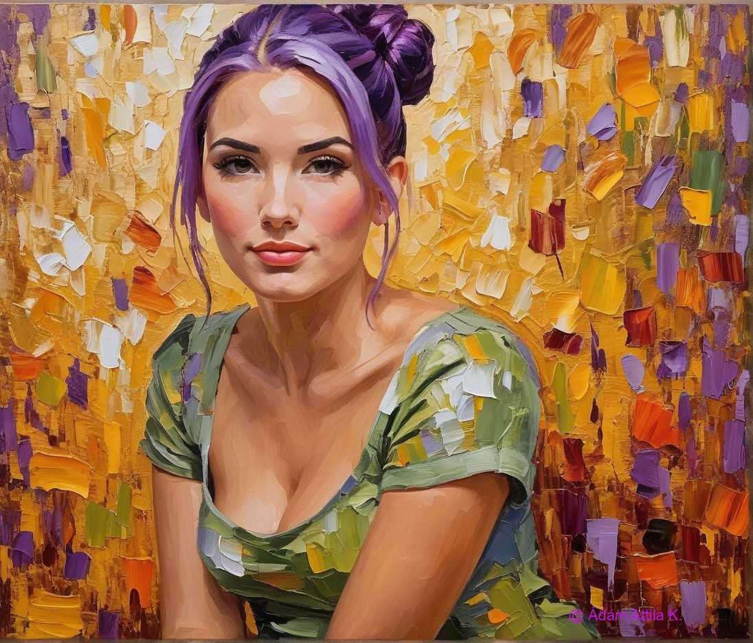 Young Woman with Purple Hair in Vibrant Painting