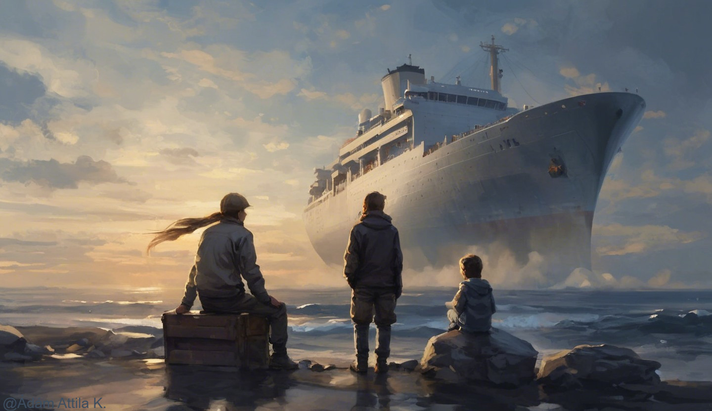 Coastal Landscape with Figures and Ship at Sunset