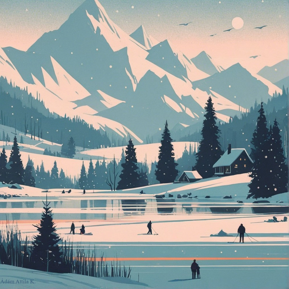 Serene Winter Landscape with Mountains and Lake