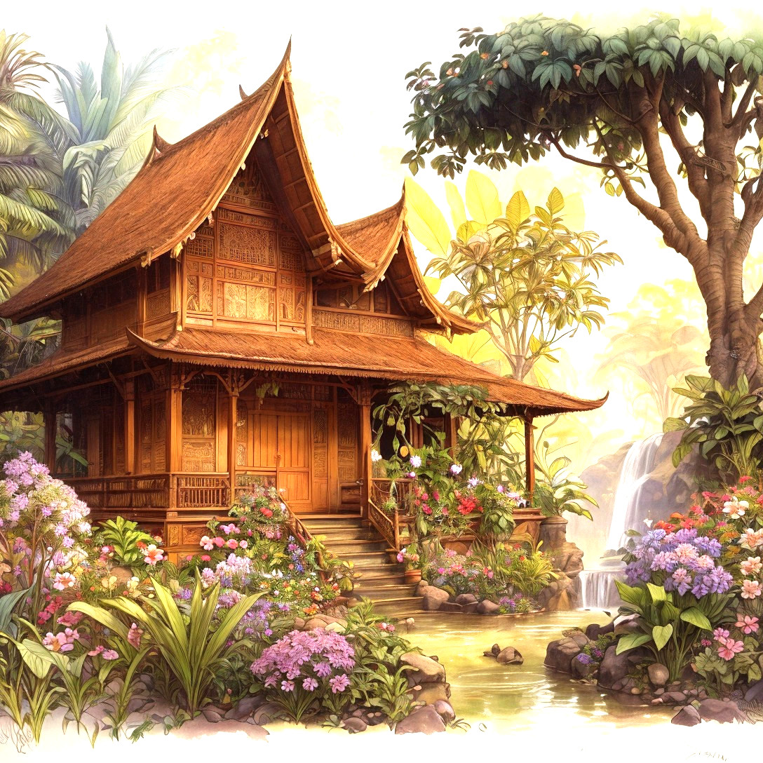 Charming Wooden House Surrounded by Tropical Paradise