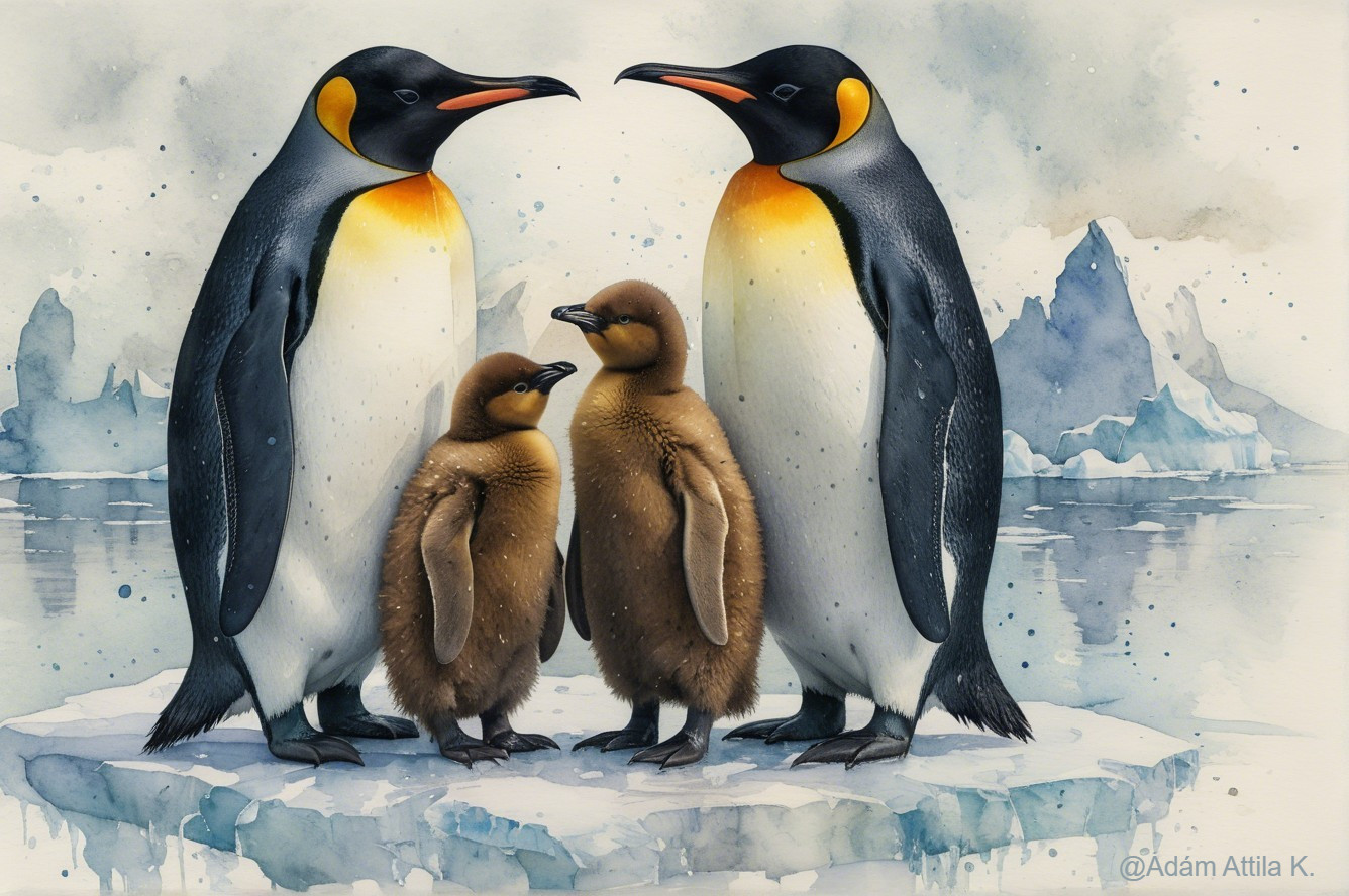 Emperor Penguins with Chicks on Icy Antarctic Floe