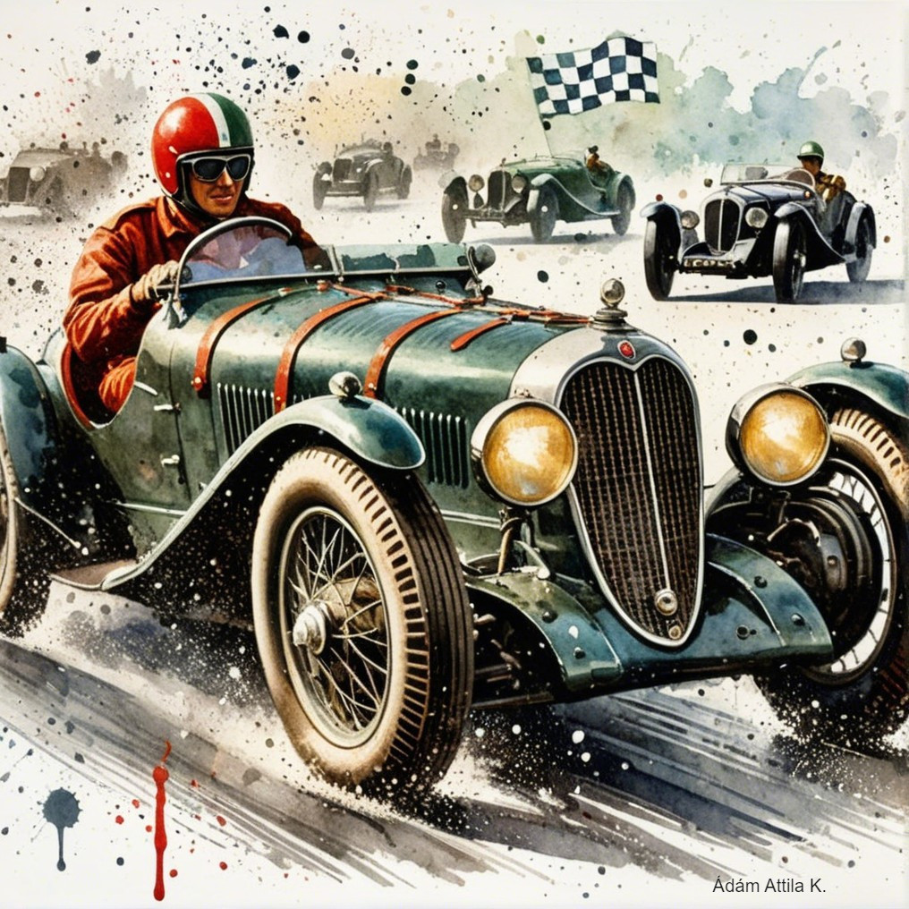 Vintage racing scene with classic cars and motion