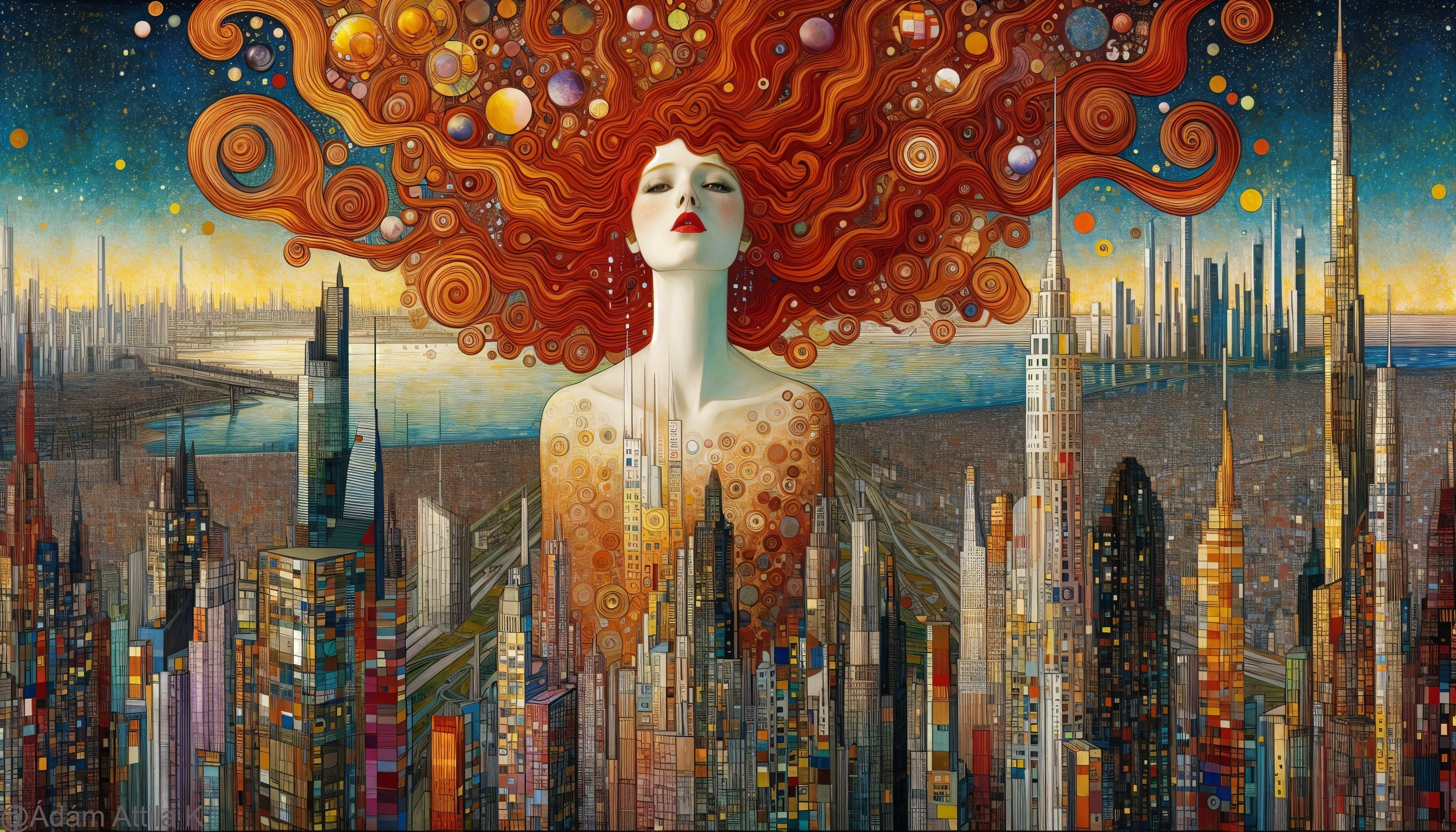 Cubism Artwork of Goddess with Textured Orange Hair