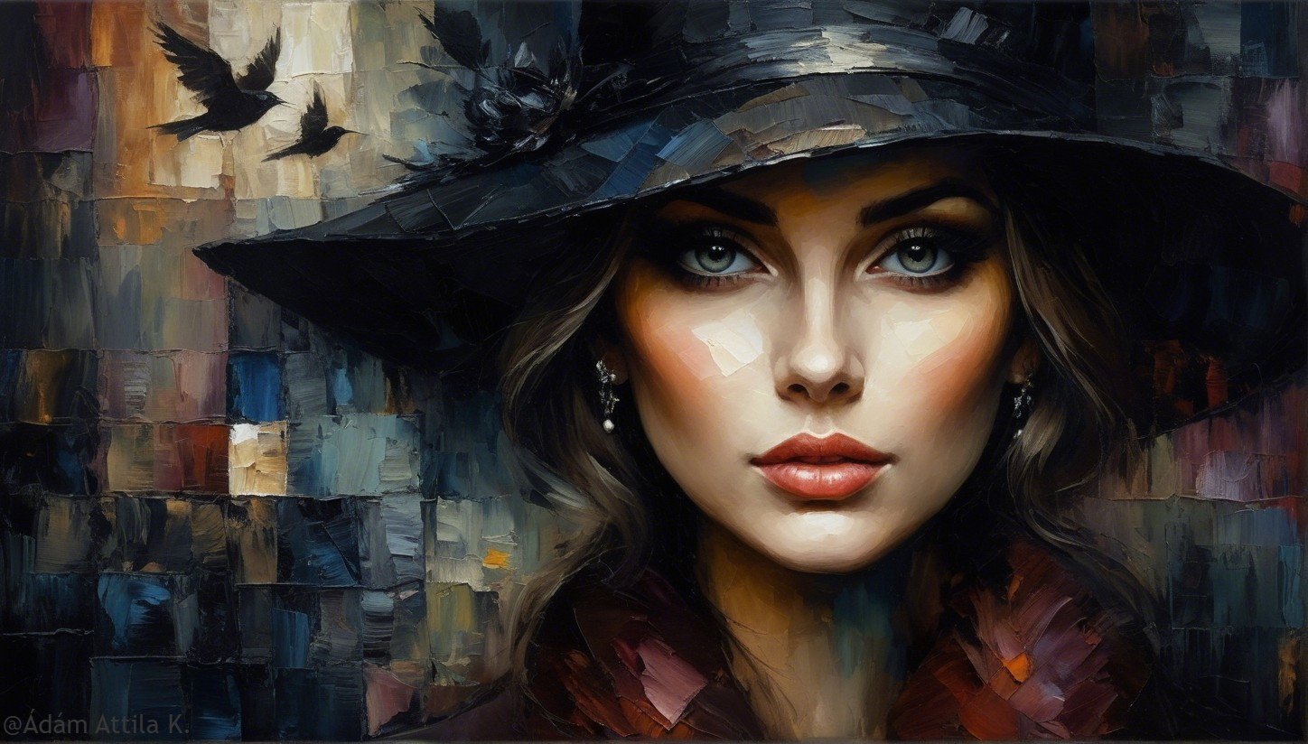 Portrait of a Woman with Blue Eyes and Black Hat