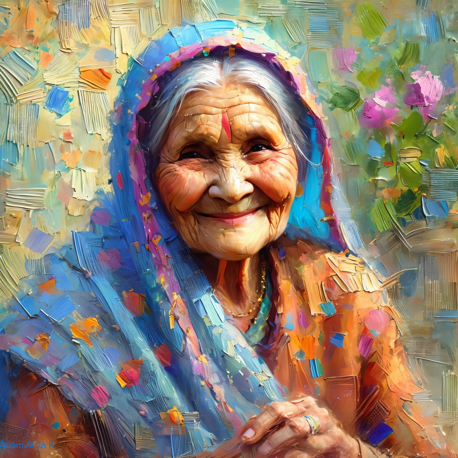 Vibrant Portrait of an Elderly Woman with Joyful Spirit