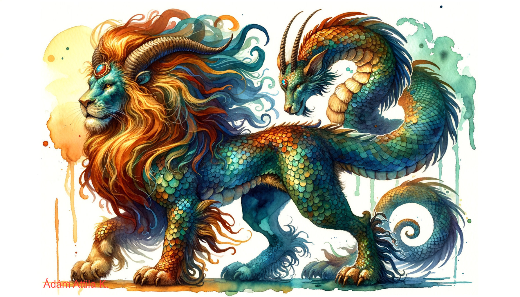 Vibrant Lion-Dragon Hybrid with Colorful Mane and Scales
