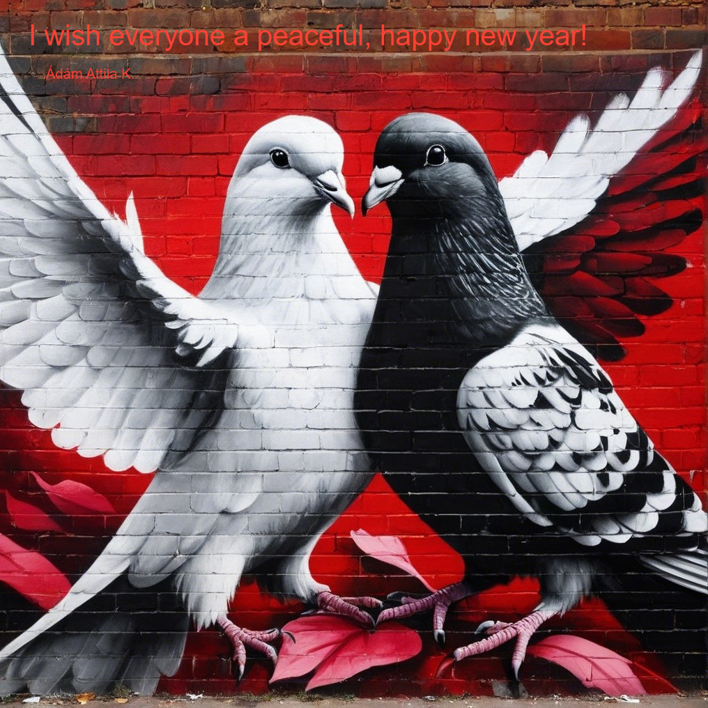 Vibrant Mural of Doves on Red Background with Message