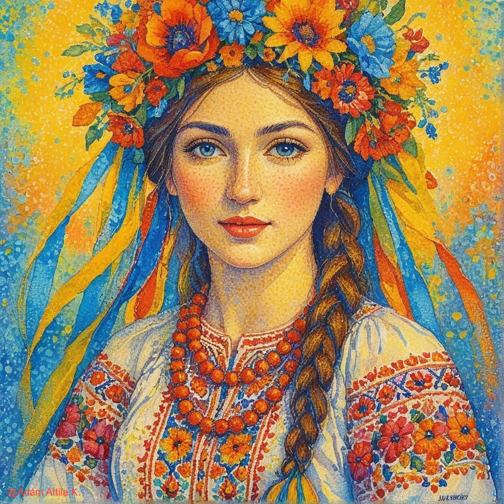 Young Woman in Flower Crown and Traditional Blouse