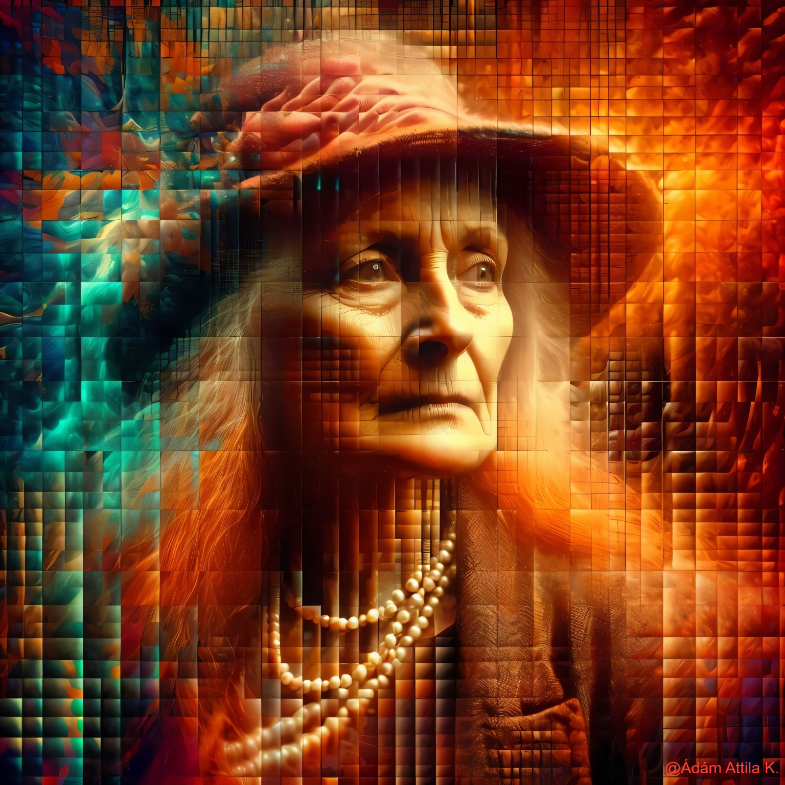 Abstract Portrait of an Elderly Woman in Vibrant Colors