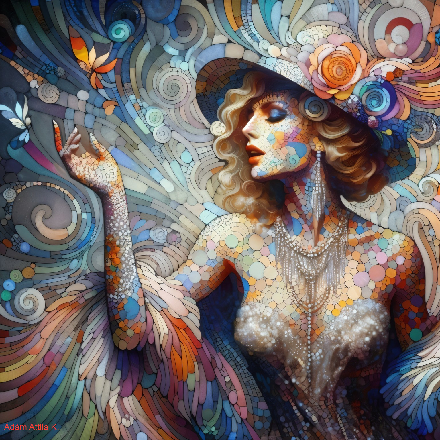 Abstract Portrait of a Woman in Vibrant Patterns