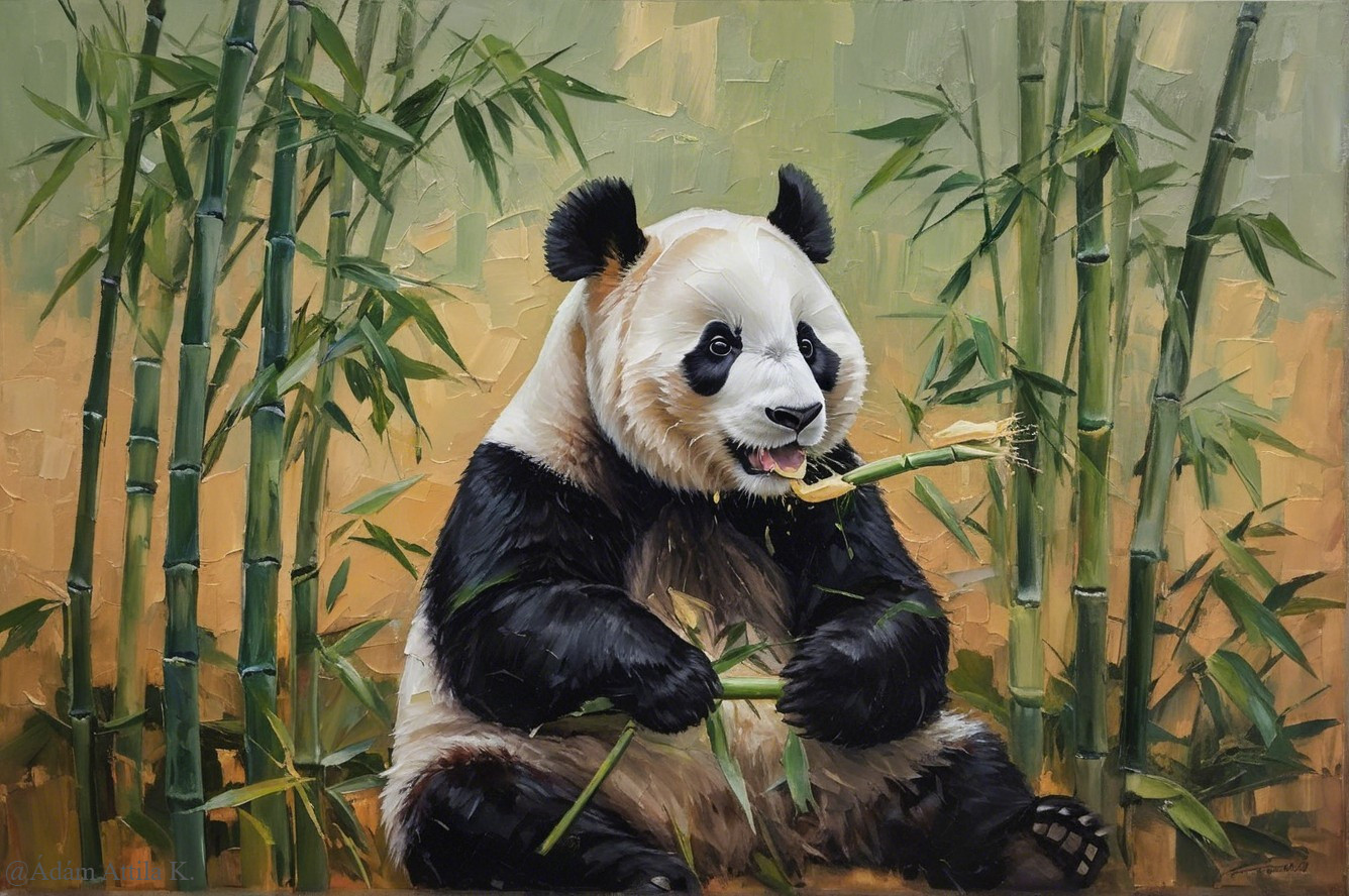 Playful panda in bamboo forest with fresh shoot
