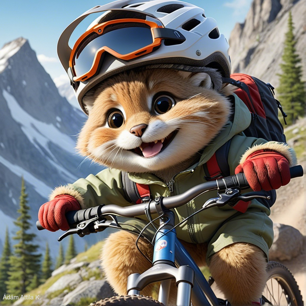 Cheerful Animated Character Riding Mountain Bike Outdoors