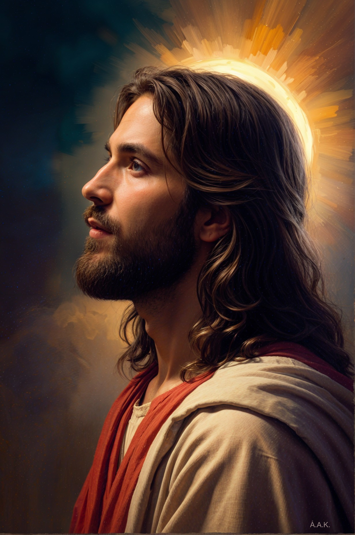 Serene Portrait of a Man with Long Hair and Beard