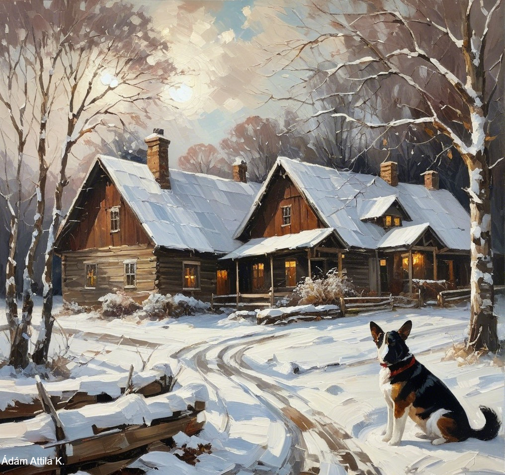 Cozy log cabin in a snowy winter landscape