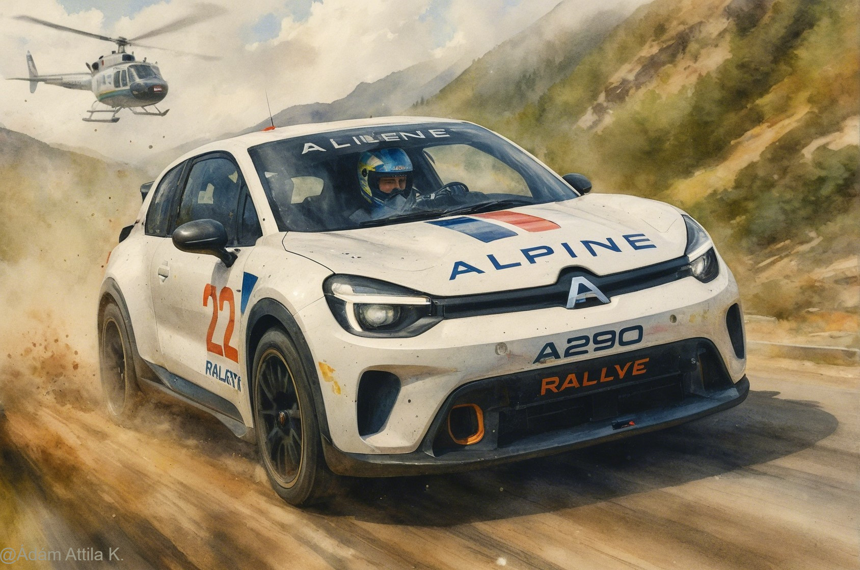 Rally Scene with Alpine A290 in Rugged Terrain