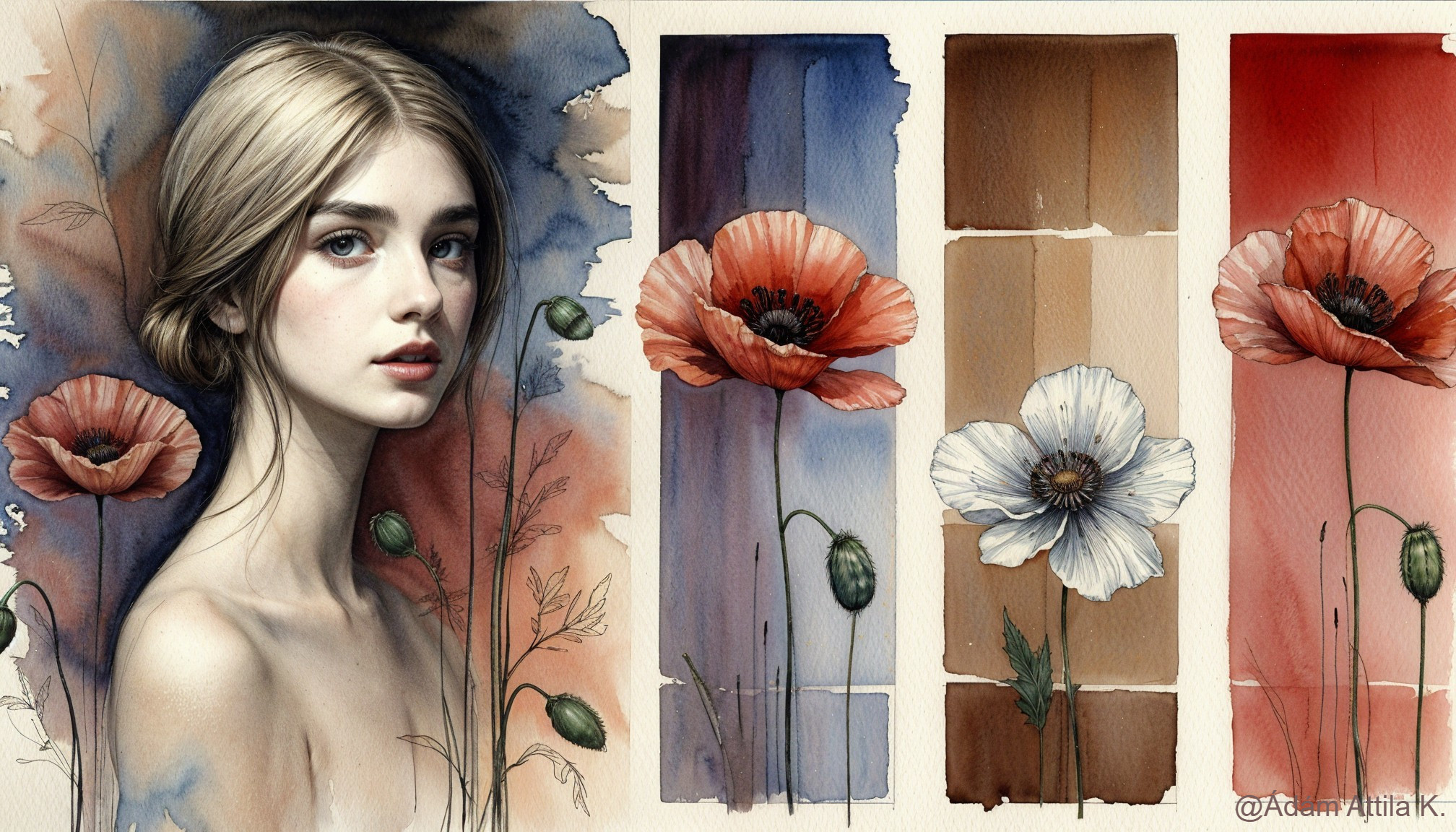Portrait of a Young Woman with Poppy Flowers
