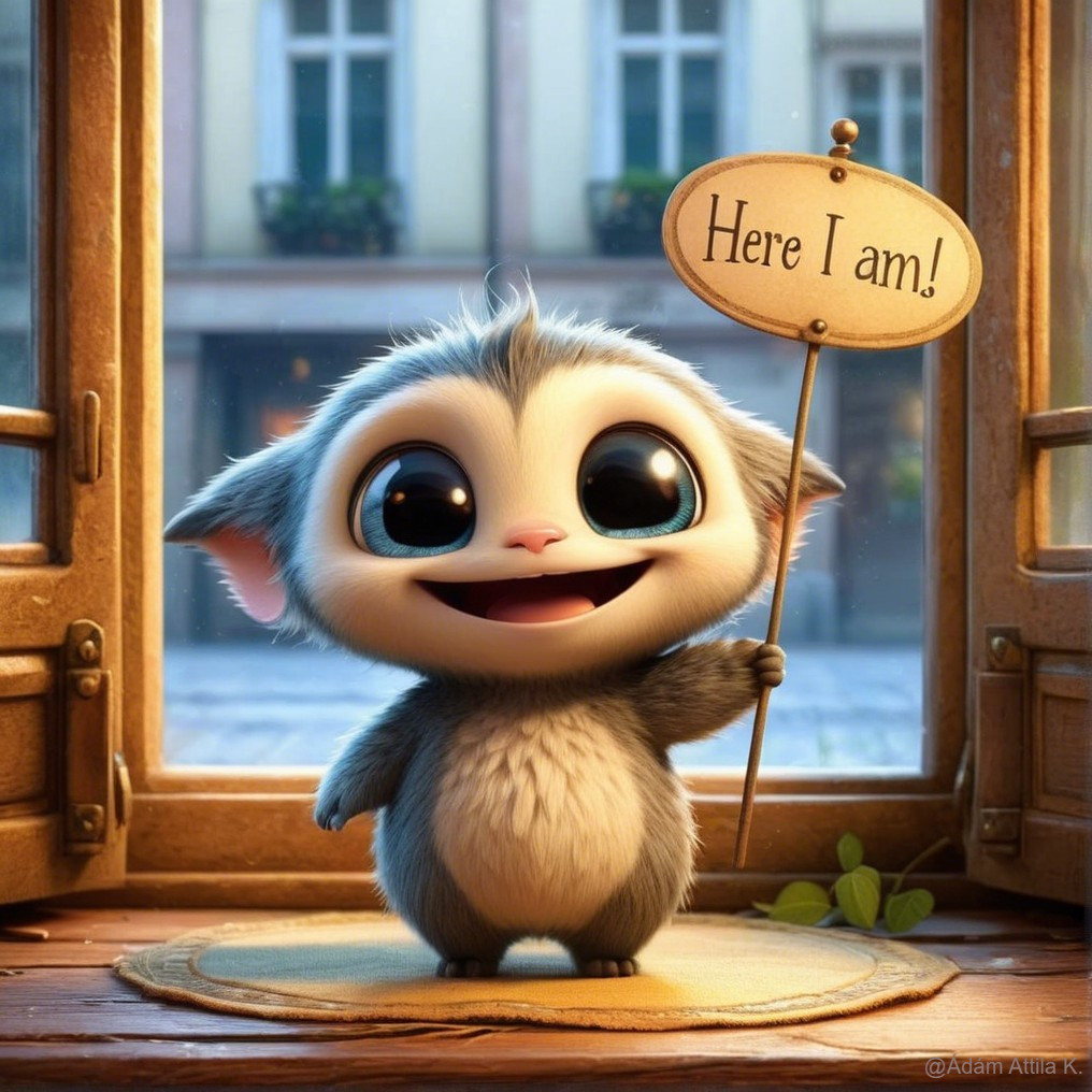 Furry Creature with Cheerful Smile by a Window