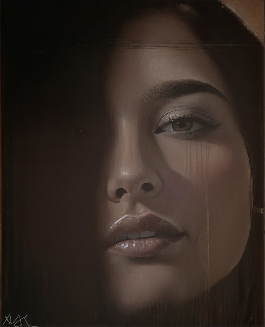 Close-Up Portrait of a Young Woman in Shadow