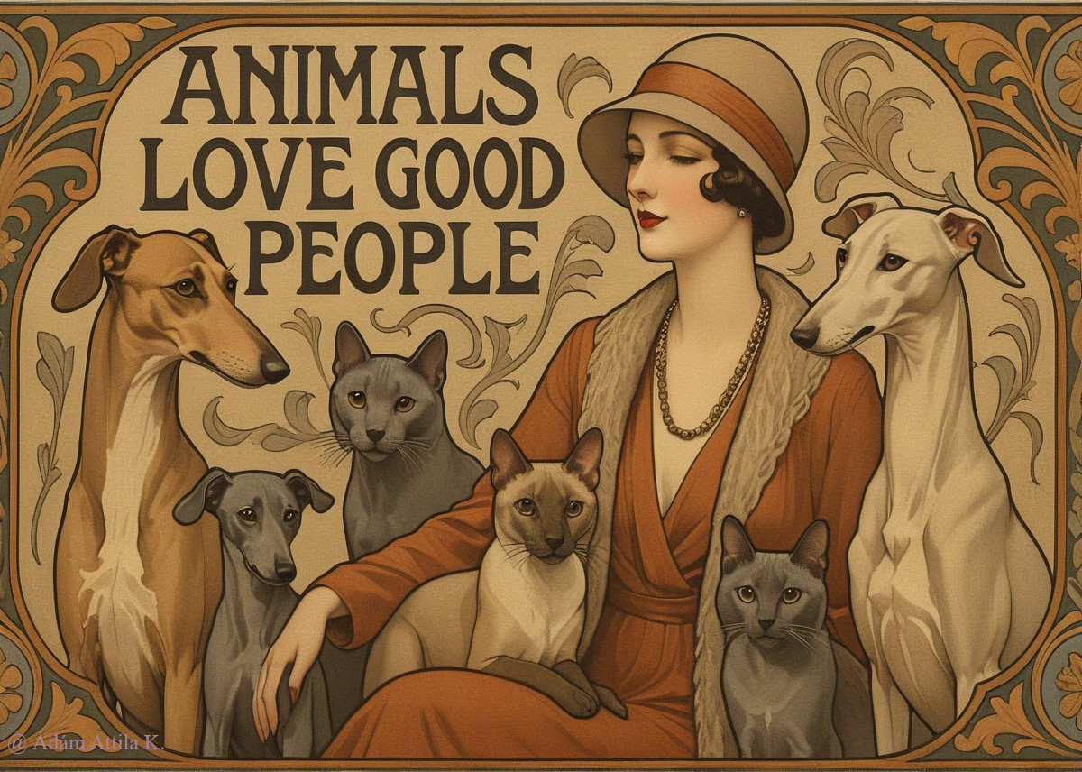 1920s Illustration of Woman with Animals