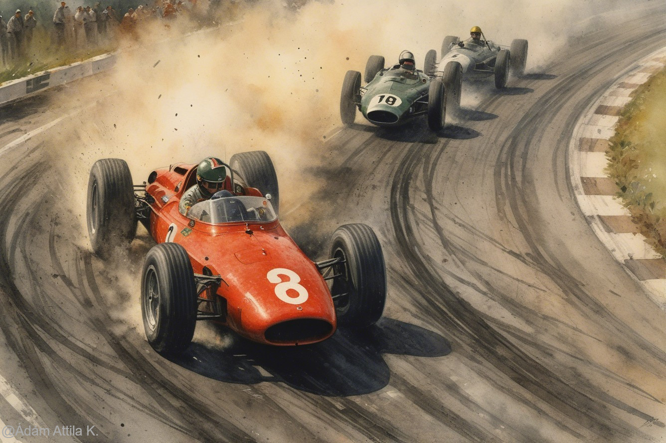 Vintage Race Cars Competing on a Winding Track