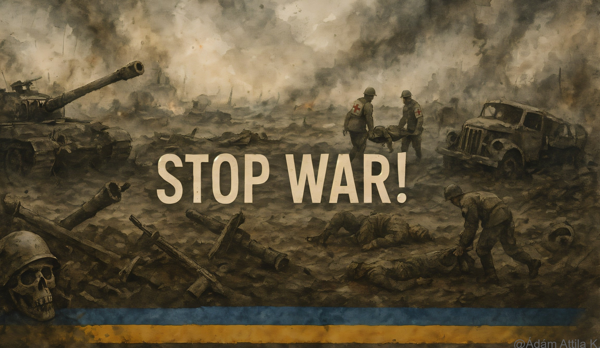 Battlefield Scene with Tanks and Soldiers in Devastation