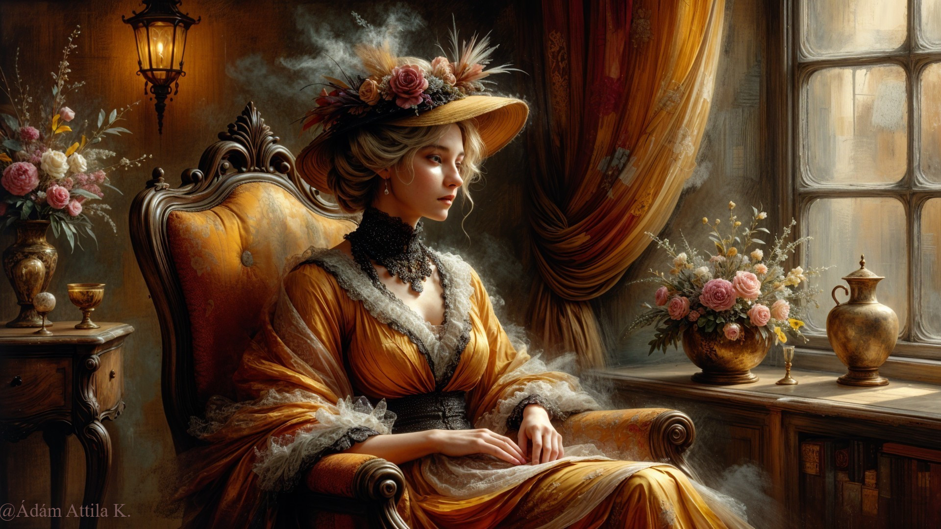 Young Woman in Vintage Setting with Elegant Attire