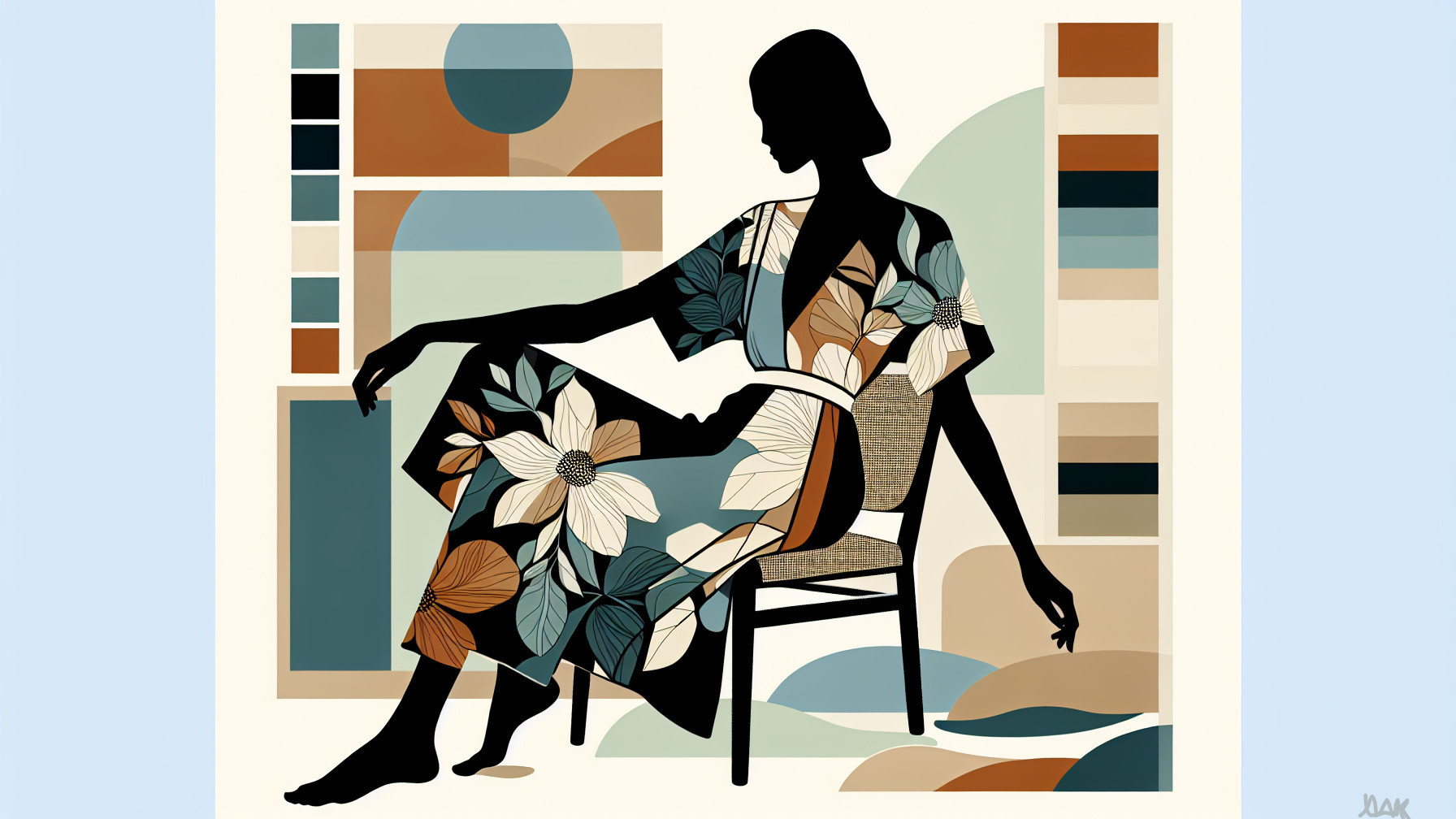 Silhouette of a Woman in Floral Dress with Pastel Background